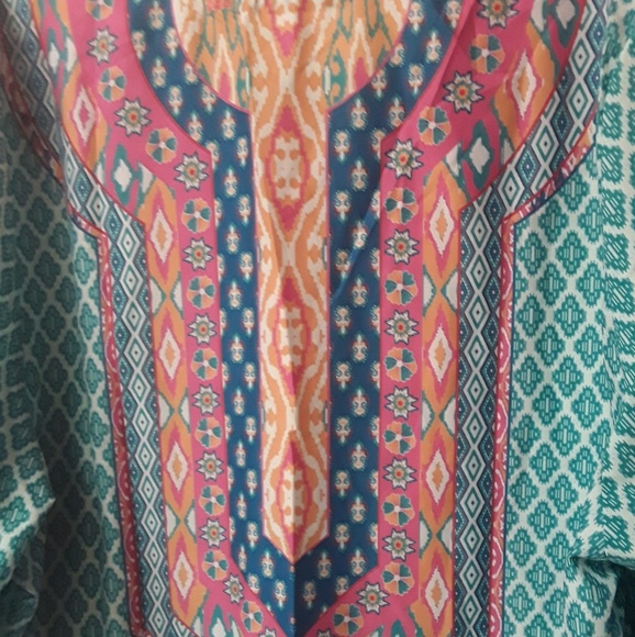 Turqouise Pink Boho Tribal Kaftan XXL NWT - Picture 9 of 10